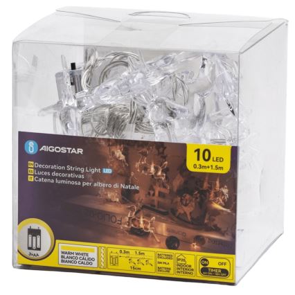 Aigostar - łańcuch LED 10xLED/3xAA 1,5m ciepłe białe światło z jelenkami