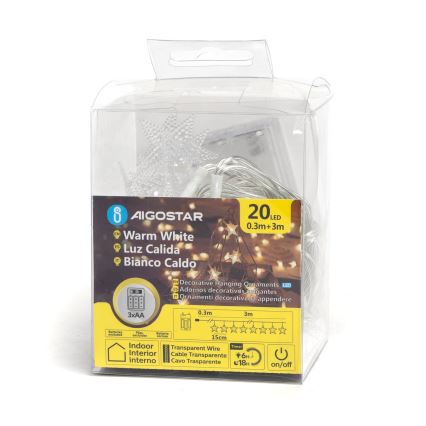 Aigostar - Łańcuch LED 20xLED/3xAA 3,3 m gwiazdki