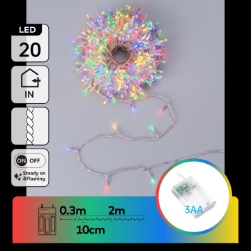 Aigostar - Łańcuch świąteczny LED 20xLED/3xAA 2,3m wielokolorowy