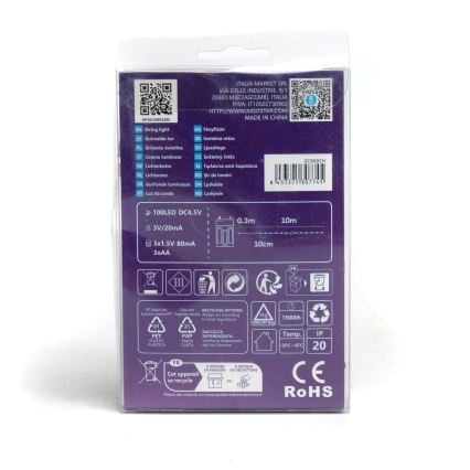 Aigostar - łańcuch świetlny LED 100xLED/3xAA 10,3m zimna biała