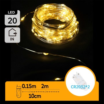 Aigostar - łańcuch świetlny LED 20 diod/2x3V 2 m ciepła biała