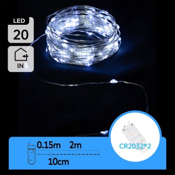 Aigostar - Łańcuch świetlny LED 20xLED/2x3V, 2 m, zimne białe światło