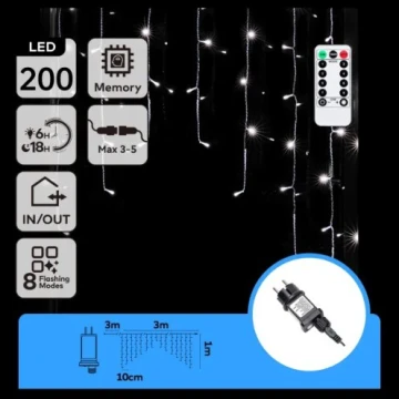Aigostar - Łańcuch świetlny LED zewnętrzny 200 diod LED/6W/230V/8 funkcji 3x1m IP44 zimna biel + pilot zdalnego sterowania