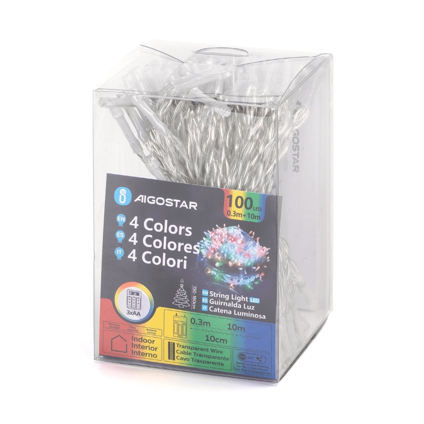 Aigostar - Łańcuch świetlny LED na Boże Narodzenie 100xLED/3xAA 10,3m wielokolorowy