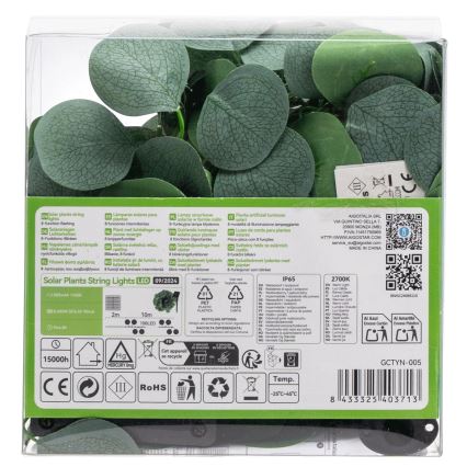 Aigostar - Łańcuch solarny LED 100xLED/12m IP65 300 mAh ciepła biel eukaliptus