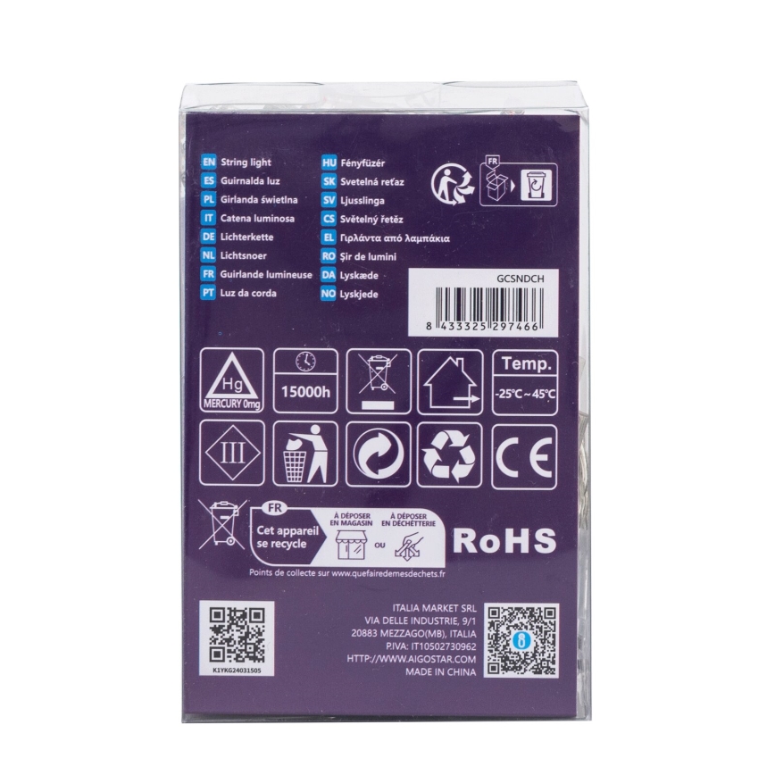 Aigostar - LED Zewnętrzny łańcuch świąteczny 100xLED/8 funkcji 3xAA 10,3m IP44 wielokolorowy