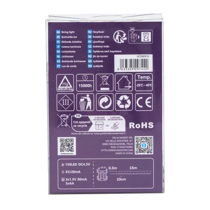 Aigostar - Zewnętrzny łańcuch świąteczny LED 150xLED/8 funkcji 15,3m IP44 zimna biel