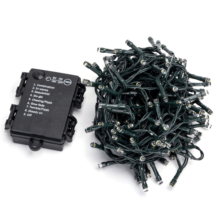 Aigostar - Zewnętrzny łańcuch świąteczny LED 200xLED/8 funkcji/3xAA 10,3m IP44 zimna biel