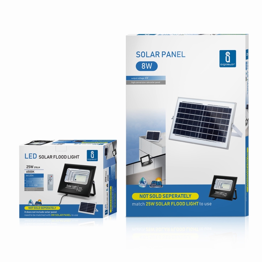 Aigostar - LED regulowany reflektor solarny LED/25W/3,2V IP67 5000 mAh + pilot zdalnego sterowania