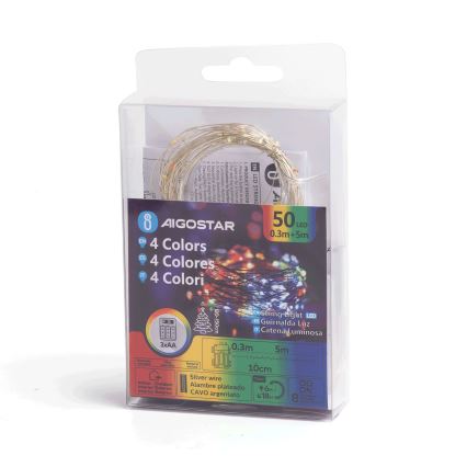 Aigostar - LED zewnętrzny łańcuch świąteczny 50xLED/8 funkcji 3xAA 5,3m IP44 wielokolorowy