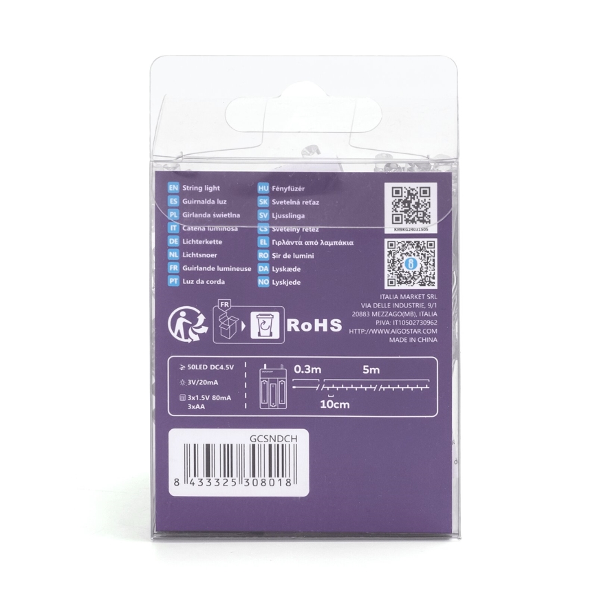Aigostar - Łańcuch świetlny LED na Boże Narodzenie 50xLED/3xAA 5,3m wielokolorowy