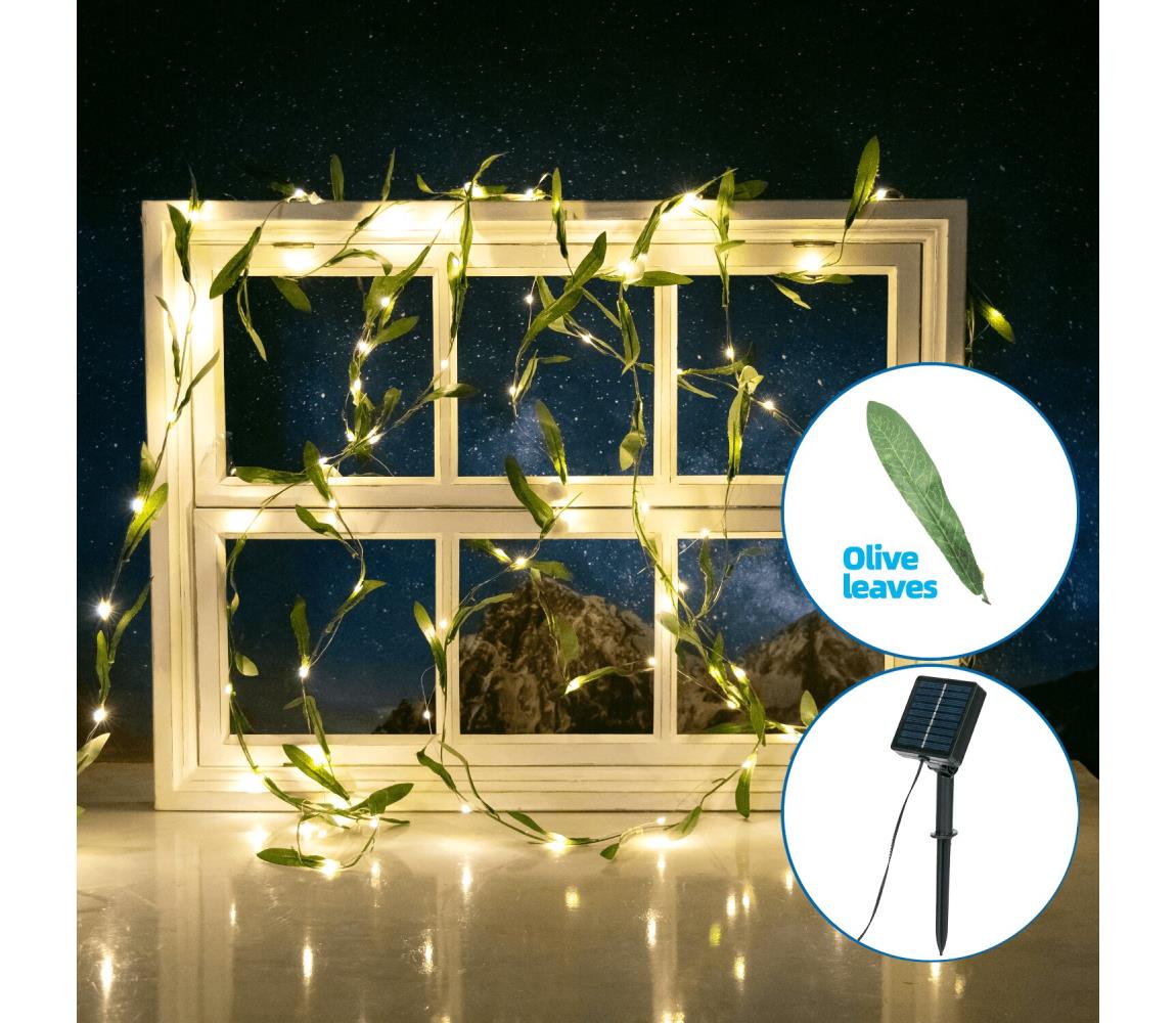 - LED Łańcuch solarny 100xLED/12m IP65 ciepła biel oliwkowy