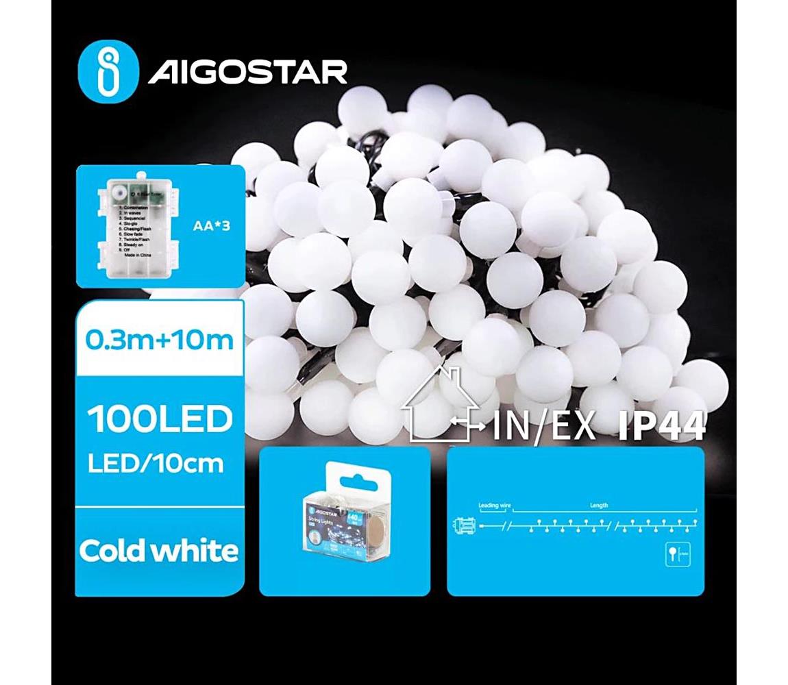 - LED Łańcuch zewnętrzny 100xLED/3xAA/8 funkcji 10,3 m IP44 zimna biel