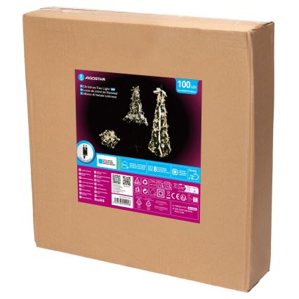 Aigostar - Zewnętrzna choinka świąteczna LED, 100 diod LED, 1,5 m, IP44, biało-złota, zimna biel