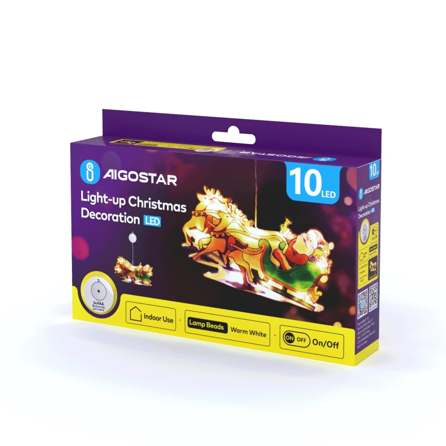 Aigostar - LED Dekoracja bożonarodzeniowa LED/3xAAA Święty Mikołaj z reniferami 13,4cm