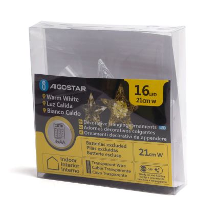 Aigostar - LED dekoracja świąteczna 16xLED/3xAA ciepła biała gwiazda