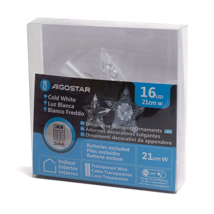 Aigostar - LED dekoracja świąteczna 16xLED/3xAA, gwiazda, zimne białe światło