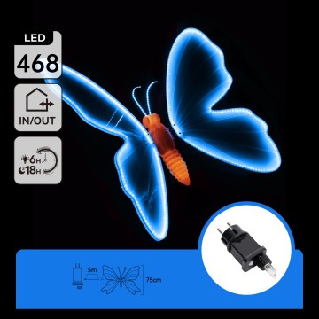 Aigostar - LED dekoracja zewnętrzna 468xLED 75 cm IP44 motyl/niebieski
