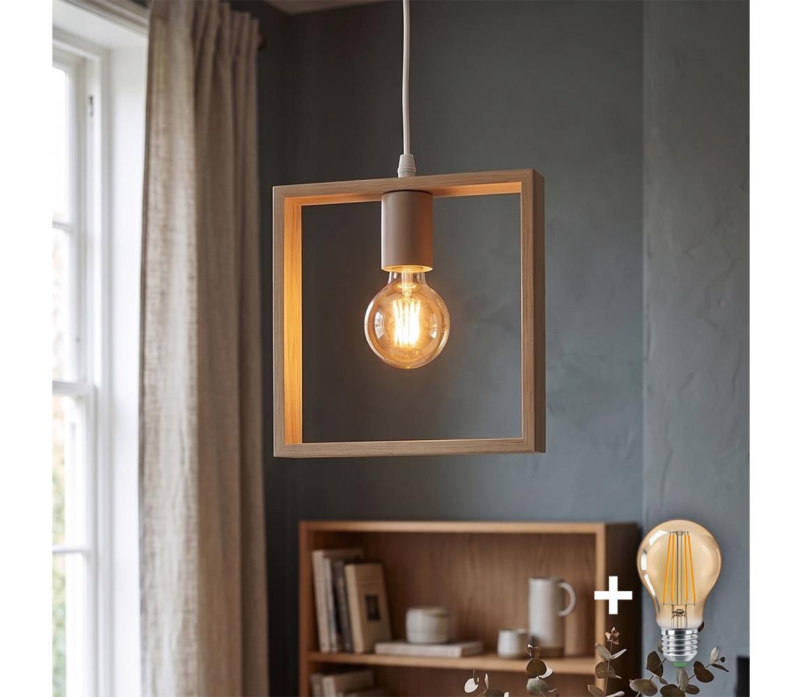 - LED drewniana lampa wisząca na przewodzie 1xE27/9W/230V 2200K sosna