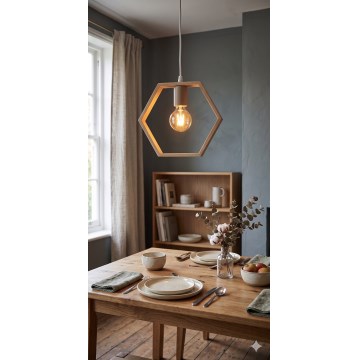 Aigostar - LED drewniany żyrandol na lince 1xE27/9W/230V 2200K sosnowy
