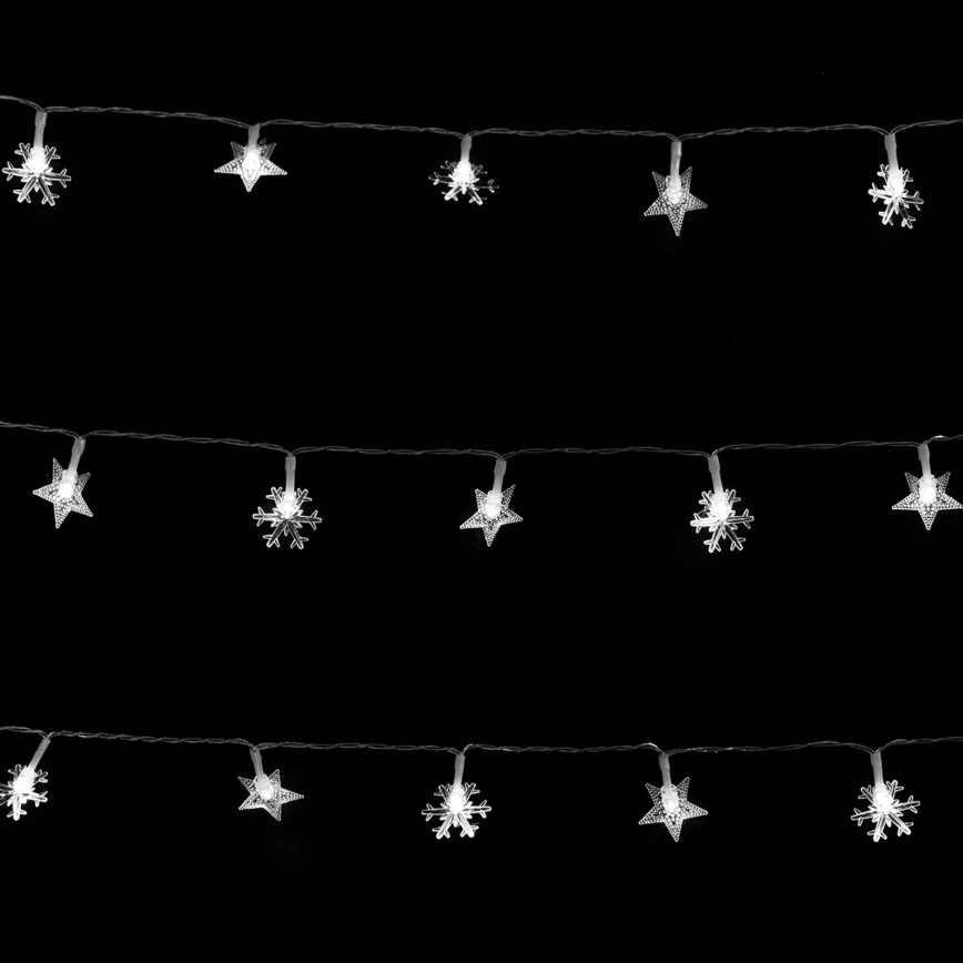 Aigostar - Zewnętrzny łańcuch świetlny LED 25 diod/8 funkcji, zasilanie 3xAA, długość 2,5 m, IP44, zimne białe światło