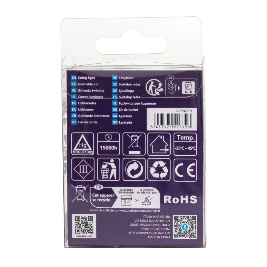 Aigostar - LED girlanda zewnętrzna 50xLED/8 funkcji 3xAA 5,3m IP44 ciepła biel