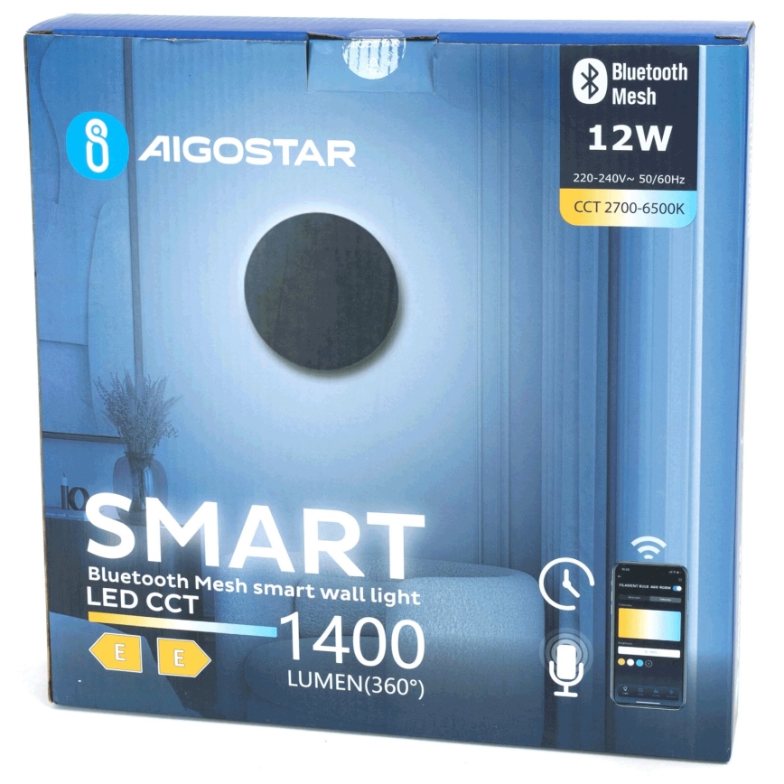 Aigostar - LED Kinkiet ściemnialny MESH Inteligentny LED/12W/230V 2700-6500K czarny