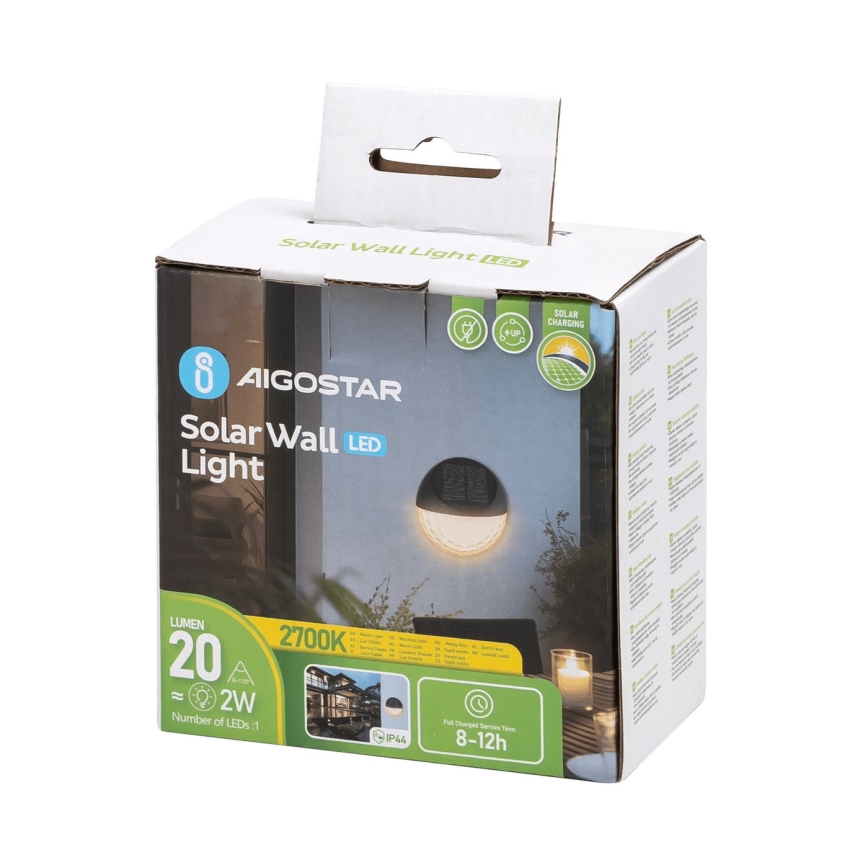 Aigostar - LED Kinkiet solarny LED/2W/1,2V czarny 300 mAh 2700K IP44