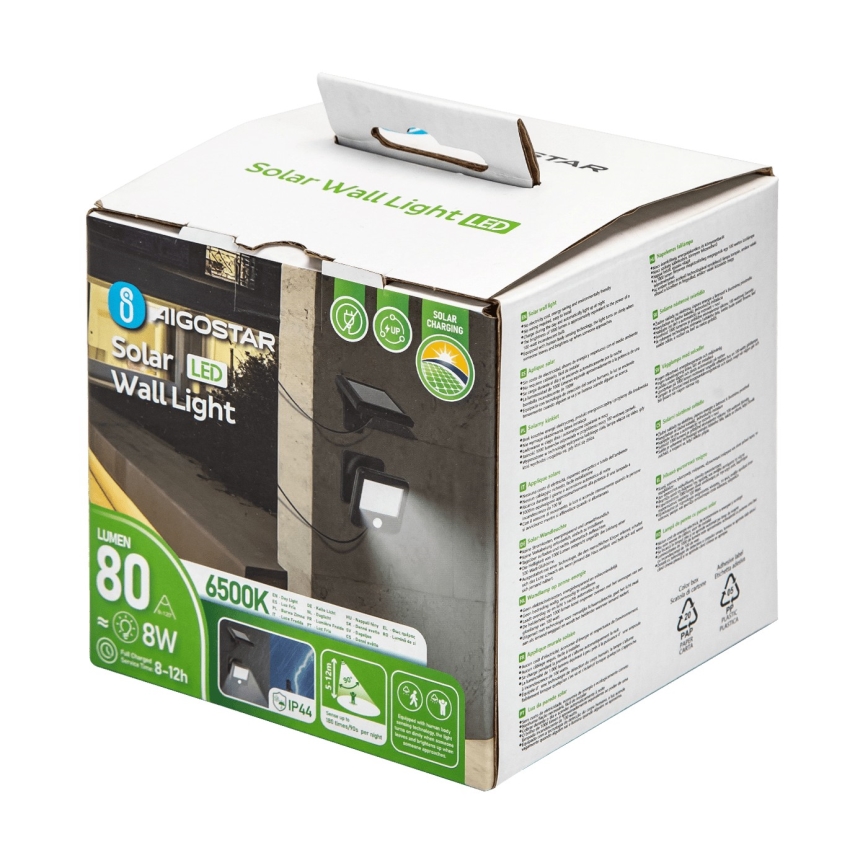 Aigostar - LED Kinkiet solarny z czujnikiem LED/0,64W/3,7V 600 mAh 6500K IP44