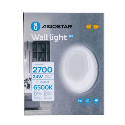 Aigostar - LED Kinkiet zewnętrzny LED/24W/230V 6500K IP65 biały