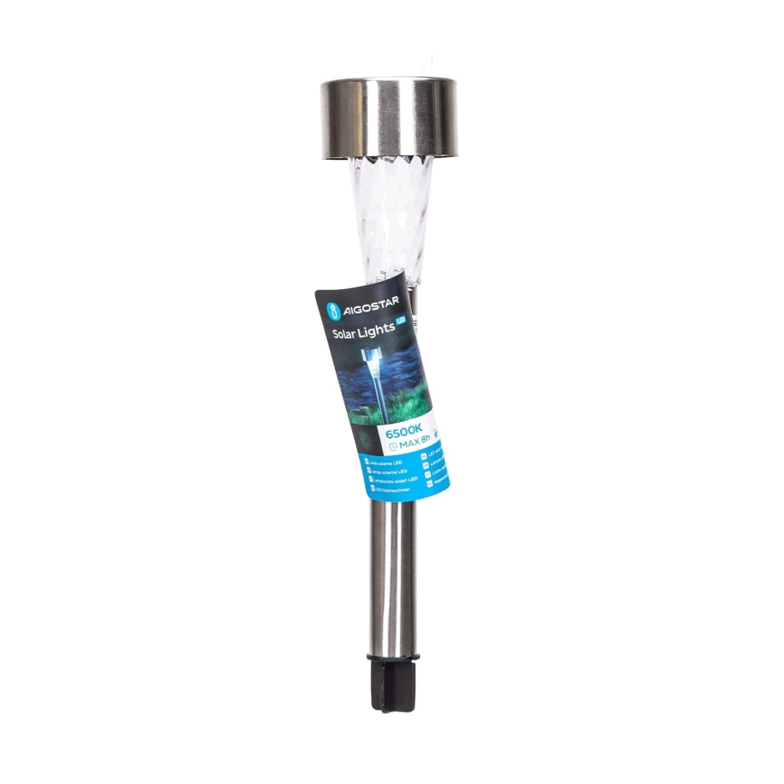 Aigostar - LED Lampa solarna LED/0,006W/1,2V 40 mAh 29,5 cm matowy chrom 6500K IP44