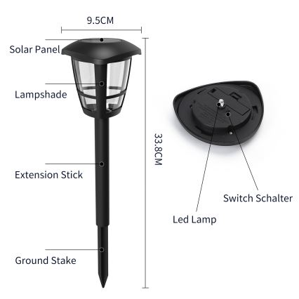 Aigostar - LED Lampa solarna LED/0,06W/2V 100 mAh 33,8 cm 6500K IP44 czarny