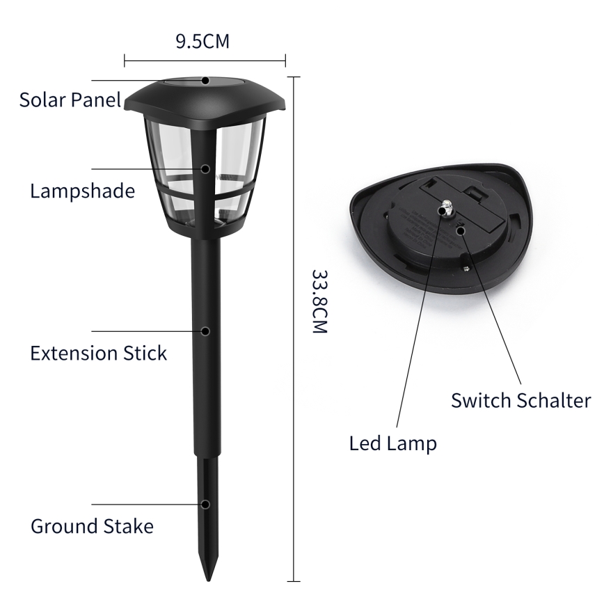 Aigostar - LED Lampa solarna LED/0,06W/2V 100 mAh 33,8 cm 6500K IP44 czarny