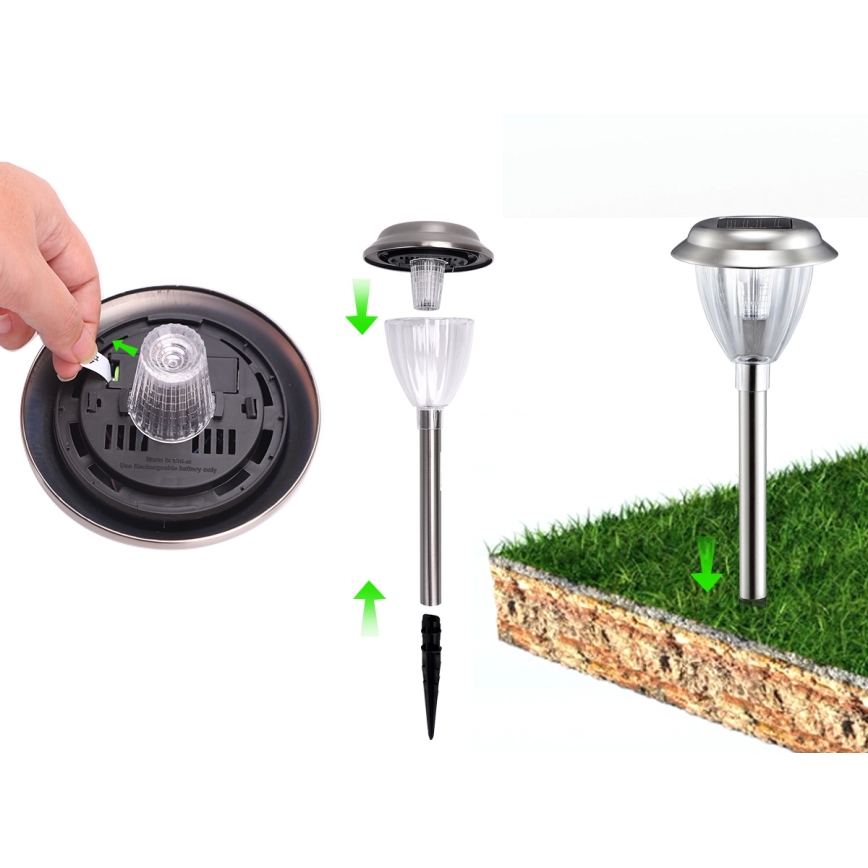 Aigostar - LED Lampa solarna LED/0,08W/2V 30,4 cm 200 mAh 6500K IP44 matowy chrom