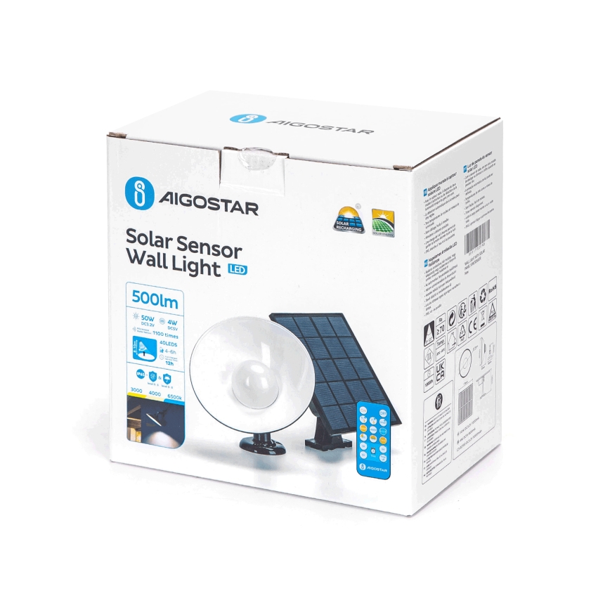 Aigostar - LED Lampa solarna z czujnikiem LED/3,2V 3000K/4000K/6500K IP65 5000 mAh zdalne sterowanie