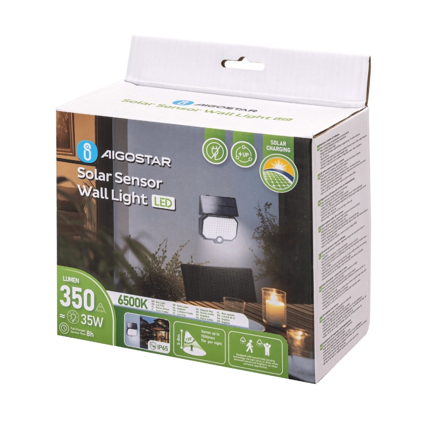 Aigostar - LED Lampa solarna z czujnikiem ruchu LED/2,4W/3,7V IP65