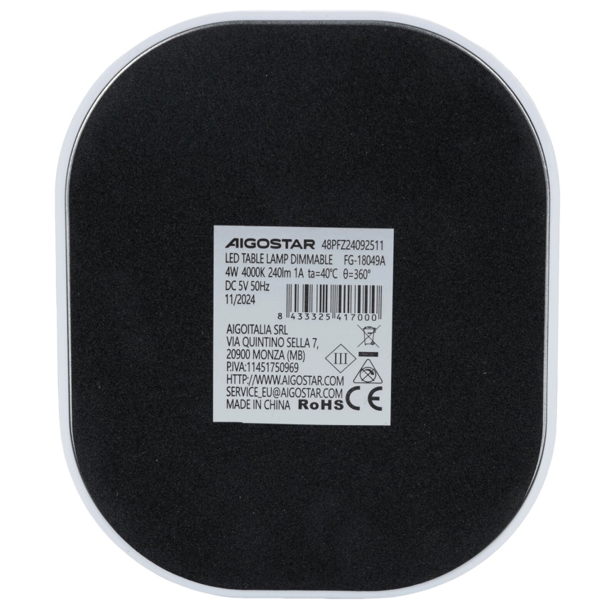 Aigostar - LED Lampa stołowa ściemnialna LED/4W/5V 4000K