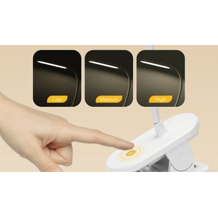 Aigostar - Regulowana jasność LED Lampka biurkowa z klipsem LED/2,5W/5V 1200mAh biała