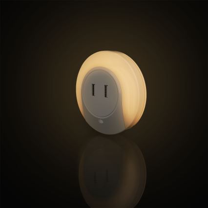 Aigostar - LED lampka nocna z czujnikiem zmierzchu do gniazdka z USB LED/0,4W/230V