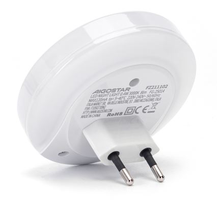 Aigostar - LED lampka nocna z czujnikiem zmierzchu do gniazdka z USB LED/0,4W/230V