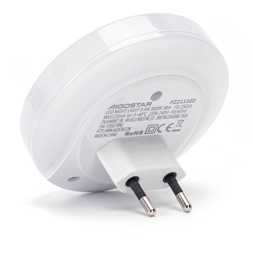 Aigostar - LED lampka nocna z czujnikiem zmierzchu do gniazdka z USB LED/0,4W/230V