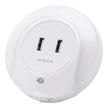 Aigostar - LED lampka nocna z czujnikiem zmierzchu do gniazdka z USB LED/0,4W/230V