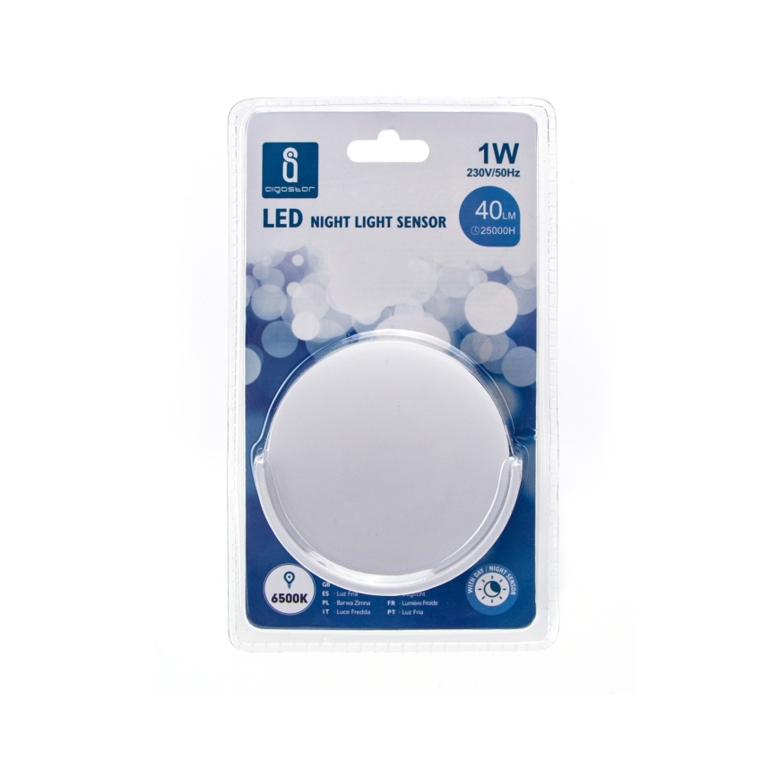 Aigostar - LED Lampka nocna z czujnikiem zmierzchu LED/1W/230V 6500K okrągła