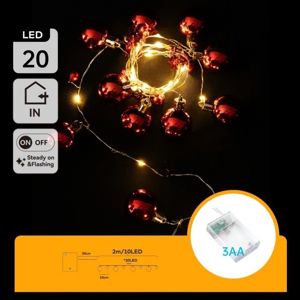 Aigostar - LED lampki choinkowe 20xLED/3xAA 2m ciepła biała