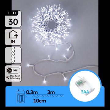 Aigostar - LED lampki świąteczne 30xLED/3xAA 3,3m zimnobiałe