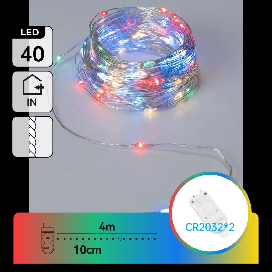 Aigostar - LED Lampki świąteczne 40xLED/2x3V 4m wielokolorowe