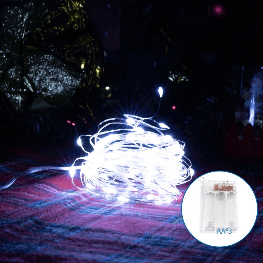 Aigostar - LED Łańcuch bożonarodzeniowy 100xLED/3xAA 10,3m zimna biel