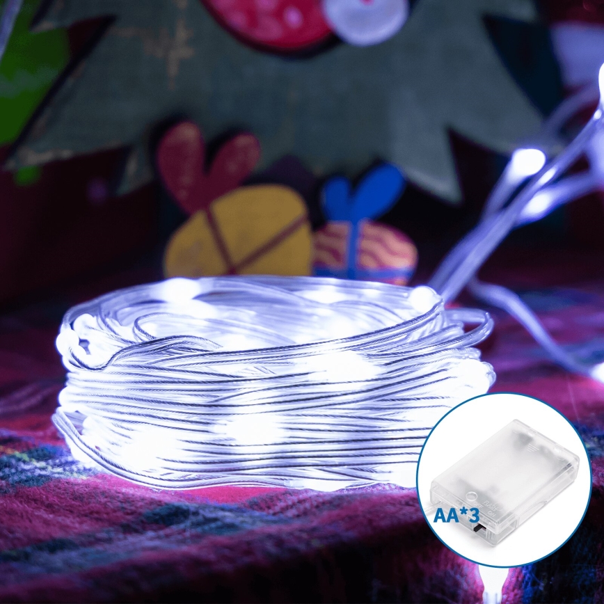 Aigostar - LED Łańcuch bożonarodzeniowy 100xLED/3xAA 10,3m zimna biel
