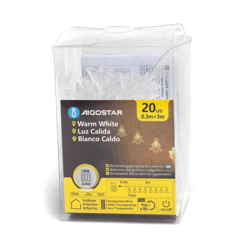 Aigostar - LED Łańcuch bożonarodzeniowy 20xLED/3xAA 3,3m drzewa
