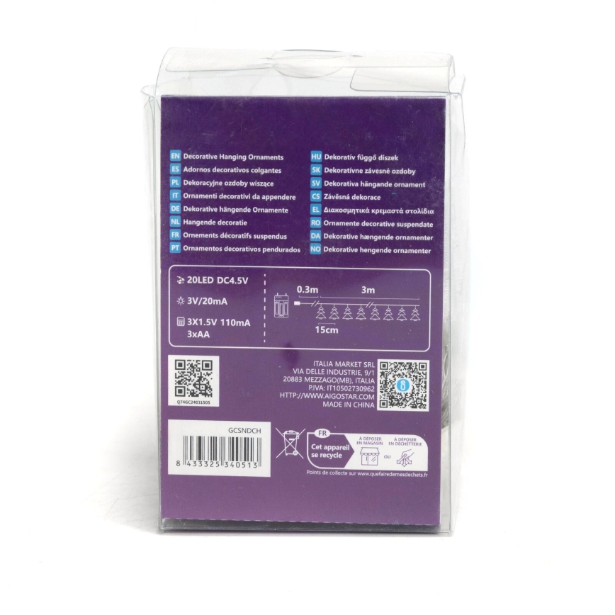 Aigostar - LED Łańcuch bożonarodzeniowy 20xLED/3xAA 3,3m drzewa